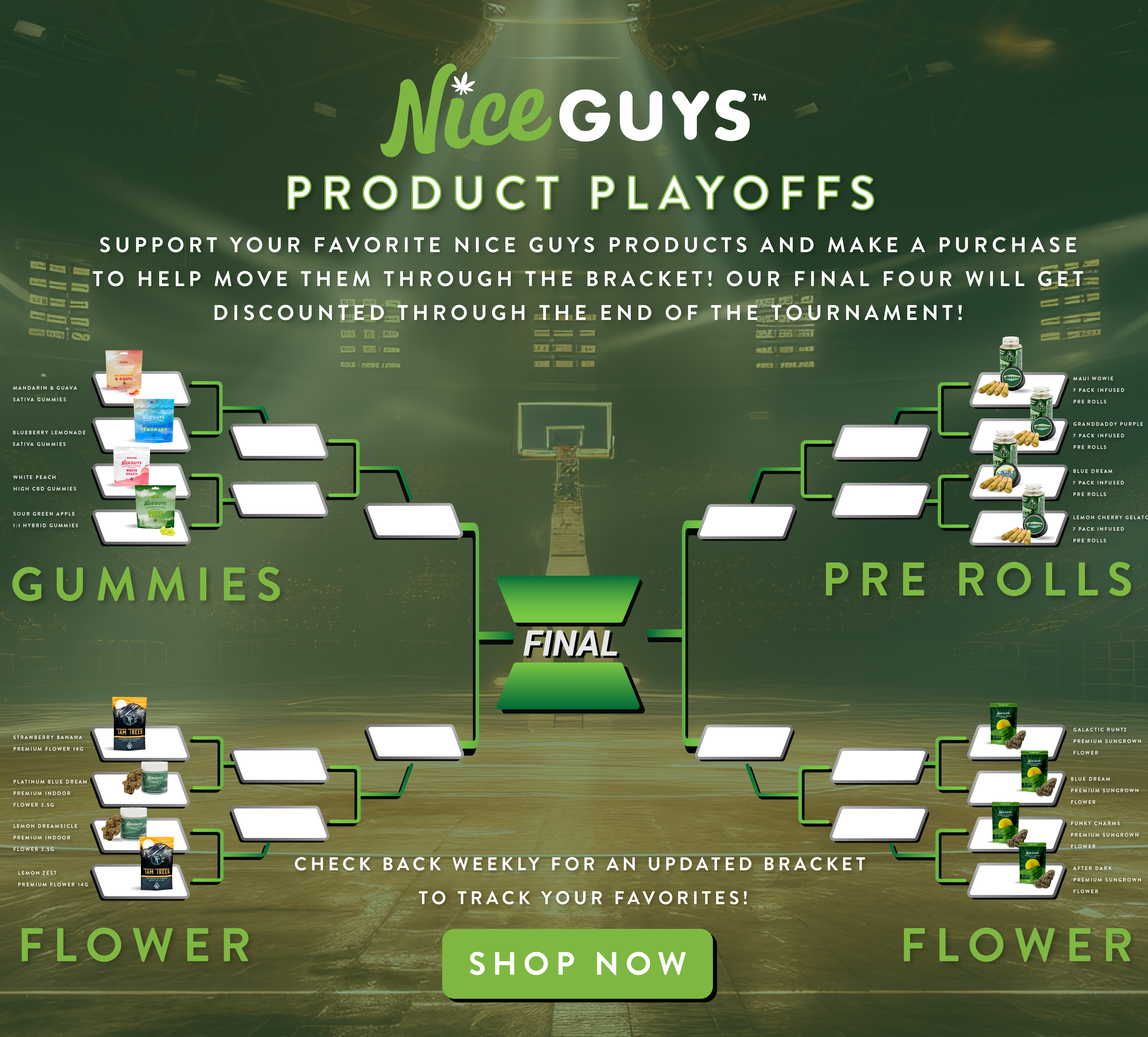 We’re putting our top Nice Guys products head-to-head in a bracket-style competition, and YOU decide the winners with every purchase.